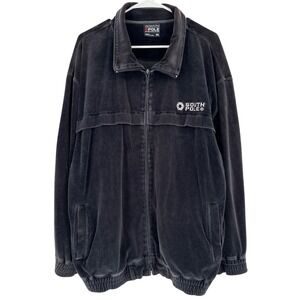 Vintage Y2K South Pole Mens XL Velour Track Jacket Black Retro Streetwear Baggy